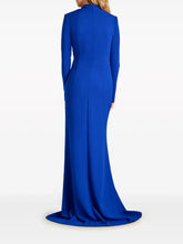 long-sleeve draped gown with front cascade ruffle – ROYIAL